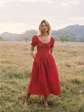 Christy Dawn the Madeline Cotton Midi Dress in PM Petite Medium Cherry Red